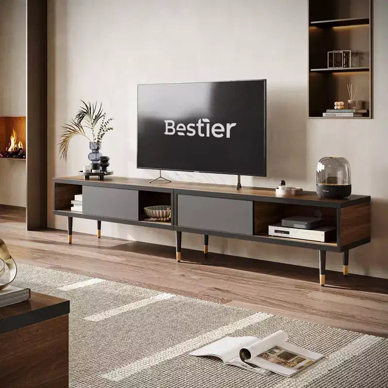 80" Mid Century Modern TV Stand & Coffee Table, 2-in-1 Entertainment Center for TVs up to 85"