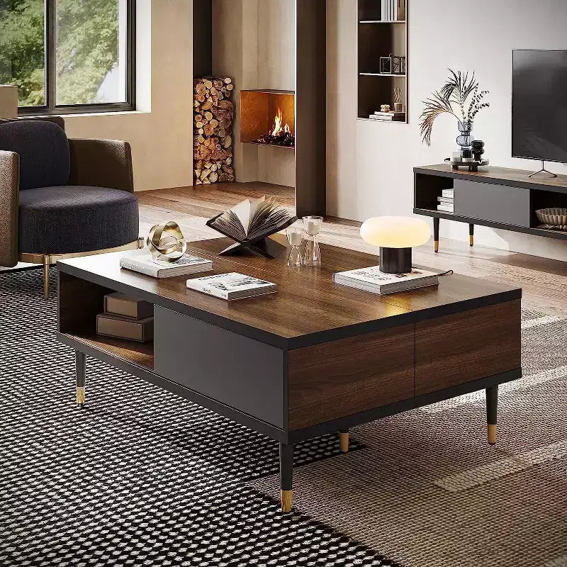 80" Mid Century Modern TV Stand & Coffee Table, 2-in-1 Entertainment Center for TVs up to 85"