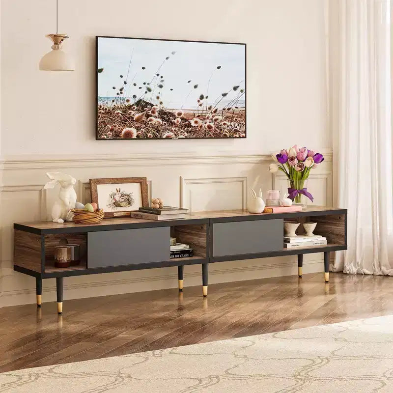 80" Mid Century Modern TV Stand & Coffee Table, 2-in-1 Entertainment Center for TVs up to 85"