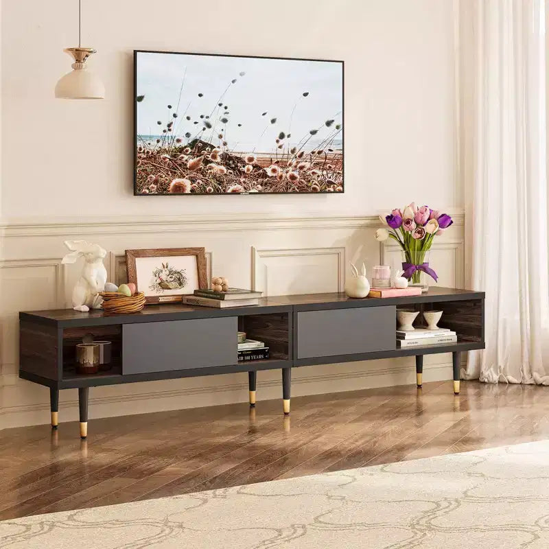 80" Mid Century Modern TV Stand & Coffee Table, 2-in-1 Entertainment Center for TVs up to 85"