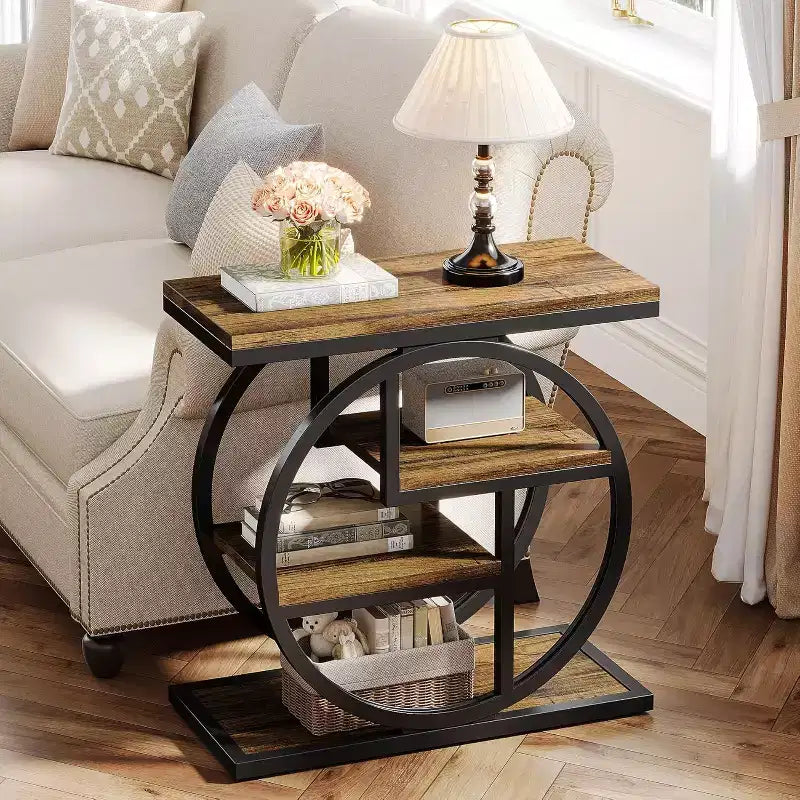 4-Tier End Table, Narrow Bedside Table with Storage Shelf