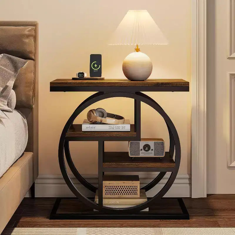 4-Tier End Table, Narrow Bedside Table with Storage Shelf