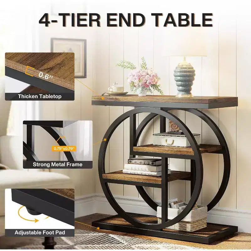 4-Tier End Table, Narrow Bedside Table with Storage Shelf