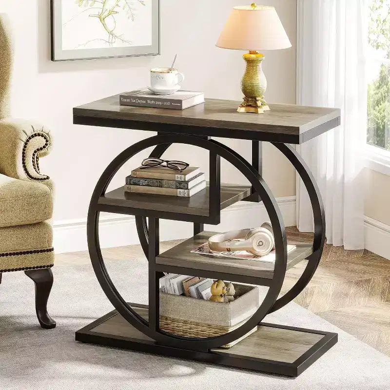 4-Tier End Table, Narrow Bedside Table with Storage Shelf