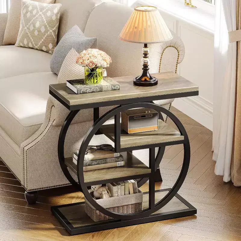 4-Tier End Table, Narrow Bedside Table with Storage Shelf