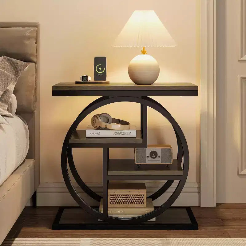 4-Tier End Table, Narrow Bedside Table with Storage Shelf