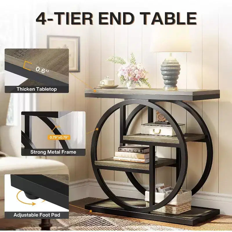 4-Tier End Table, Narrow Bedside Table with Storage Shelf