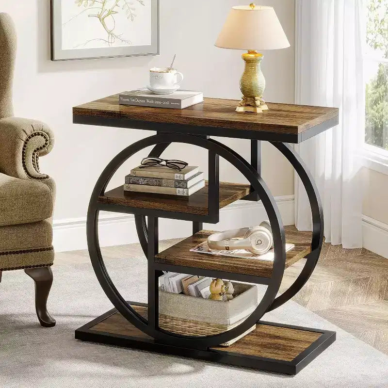 4-Tier End Table, Narrow Bedside Table with Storage Shelf