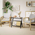 Rattan Accent Side Table with Tempered Glass Top Bamboo Woven Frame Modern Black Bedside Nightstand