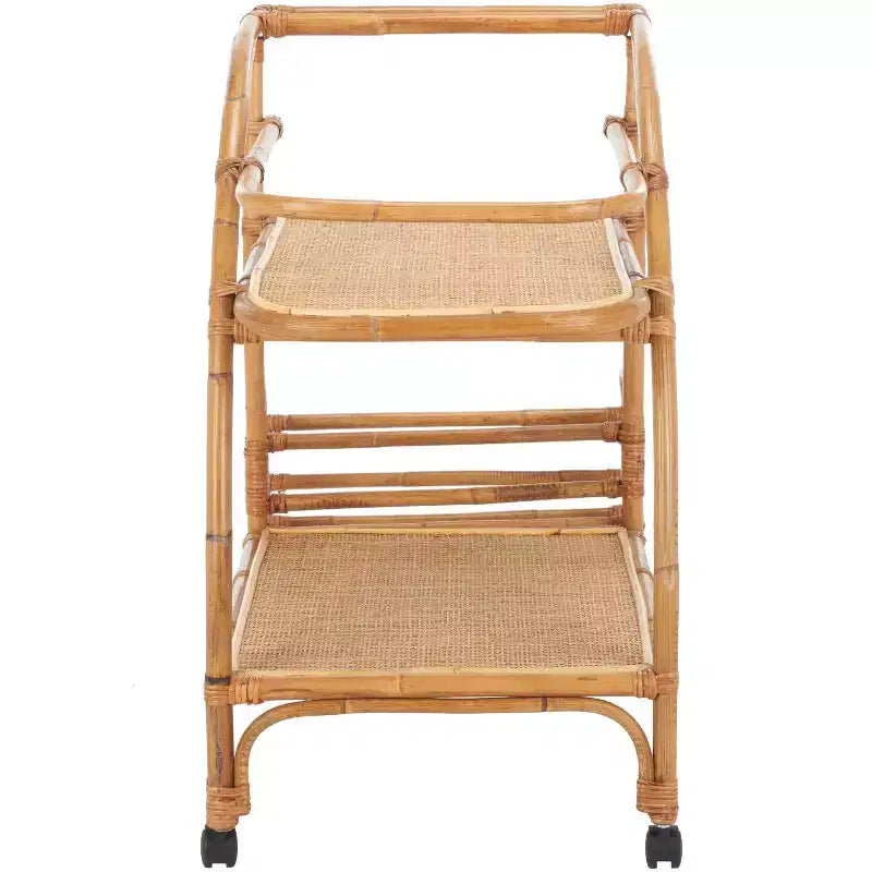 2-Tier Rattan Bar Cart with Brass Hardware