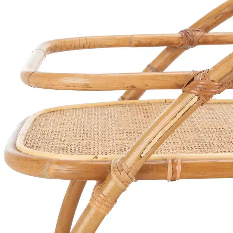 2-Tier Rattan Bar Cart with Brass Hardware
