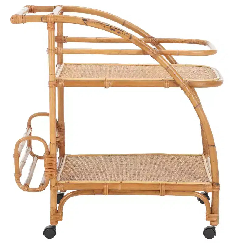 2-Tier Rattan Bar Cart with Brass Hardware