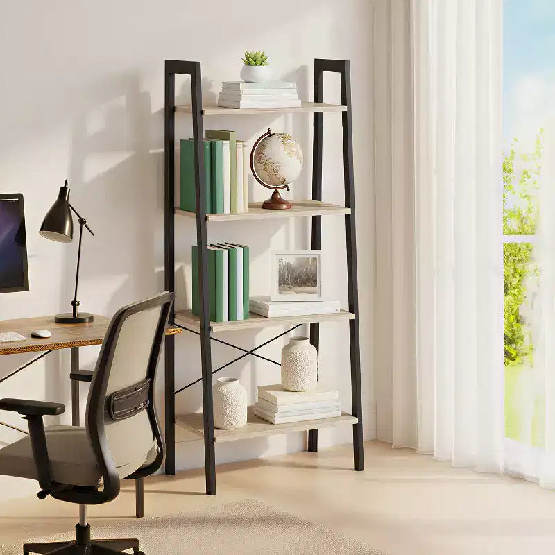 4-Tier Ladder Shelf Storage Rack Bookcase with Steel Frame