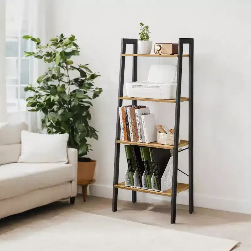 4-Tier Ladder Shelf Storage Rack Bookcase with Steel Frame
