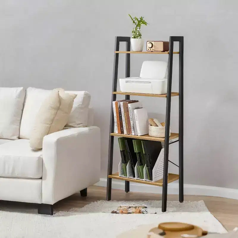 4-Tier Ladder Shelf Storage Rack Bookcase with Steel Frame