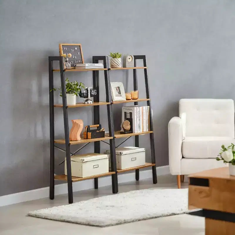 4-Tier Ladder Shelf Storage Rack Bookcase with Steel Frame