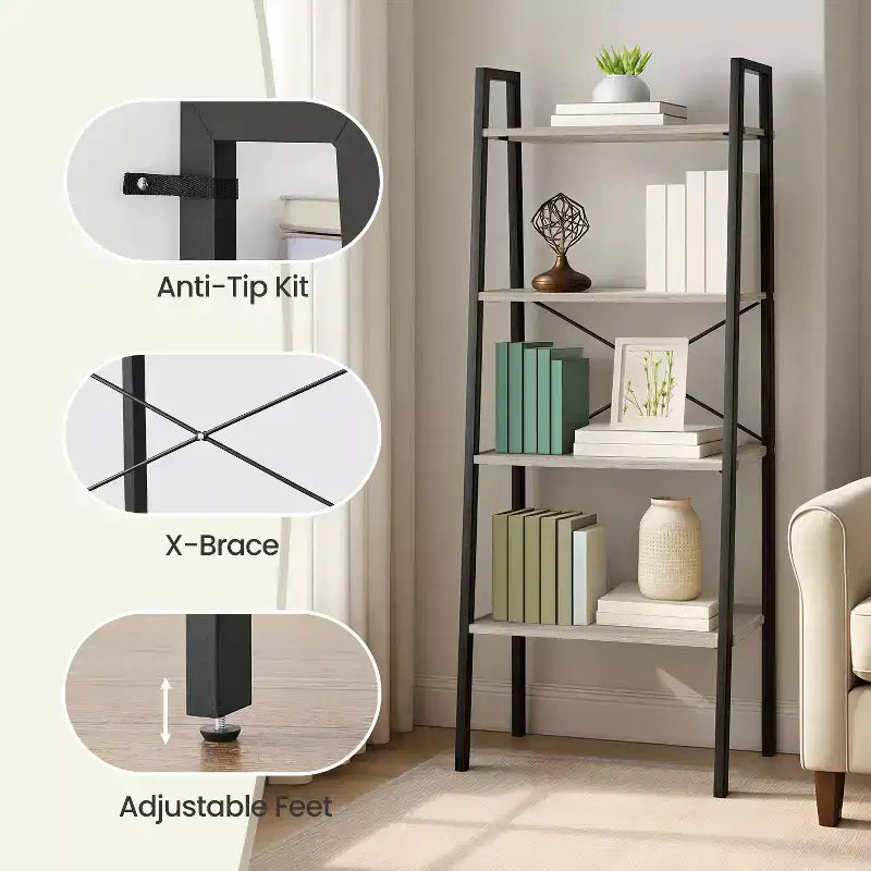 4-Tier Ladder Shelf Storage Rack Bookcase with Steel Frame