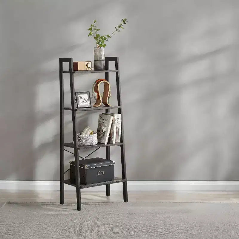 4-Tier Ladder Shelf Storage Rack Bookcase with Steel Frame