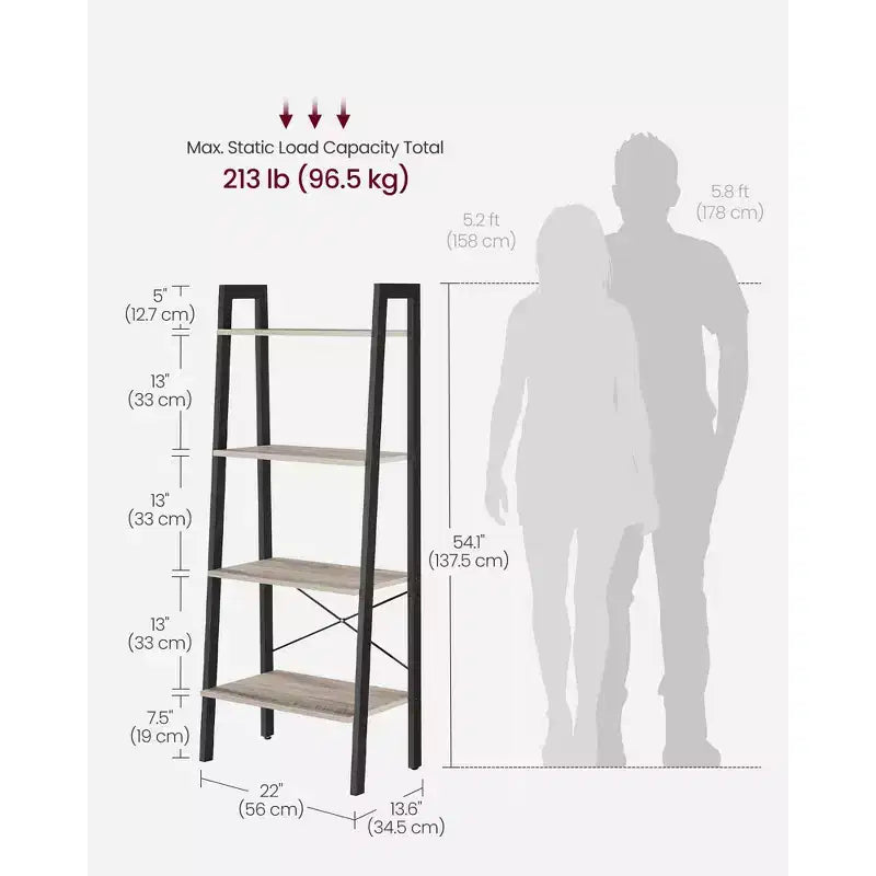 4-Tier Ladder Shelf Storage Rack Bookcase with Steel Frame