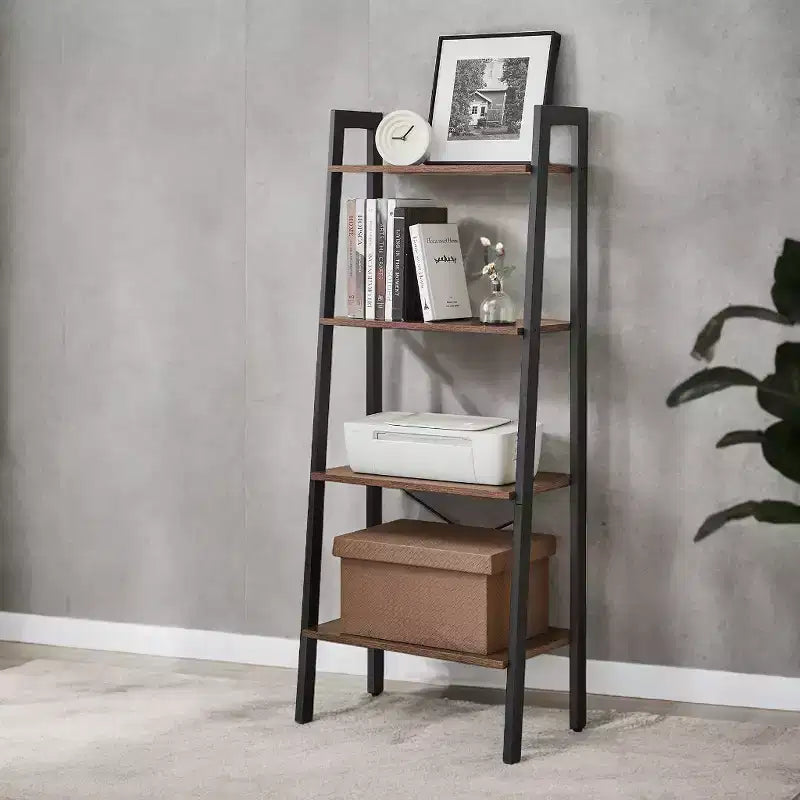 4-Tier Ladder Shelf Storage Rack Bookcase with Steel Frame