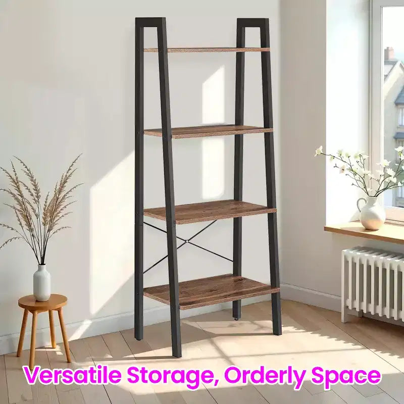 4-Tier Ladder Shelf Storage Rack Bookcase with Steel Frame