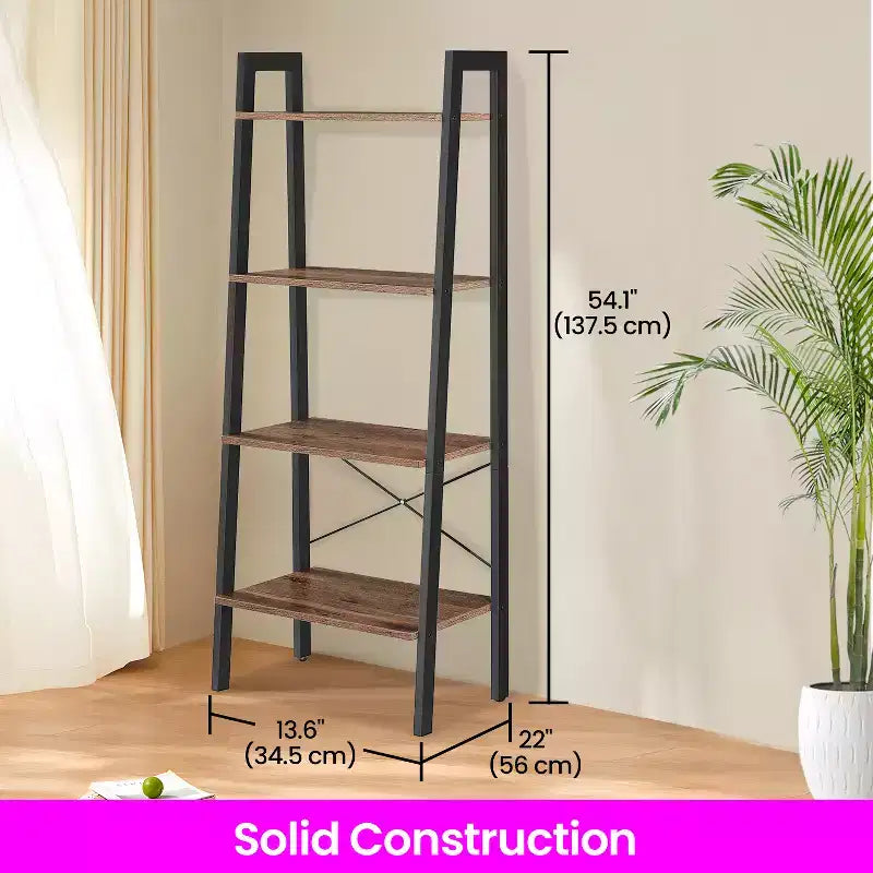 4-Tier Ladder Shelf Storage Rack Bookcase with Steel Frame