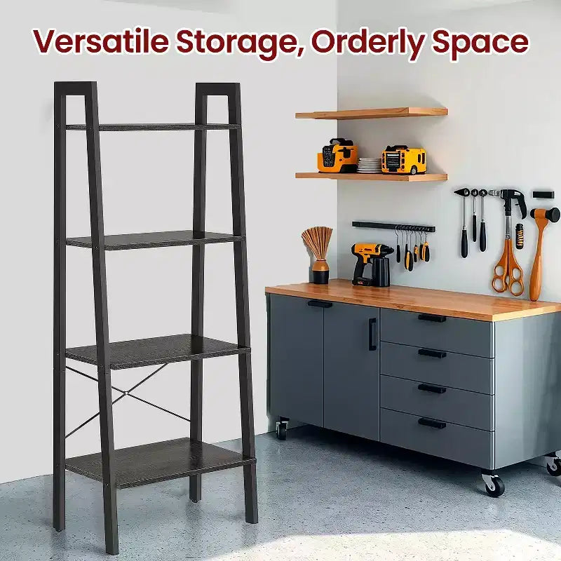 4-Tier Ladder Shelf Storage Rack Bookcase with Steel Frame