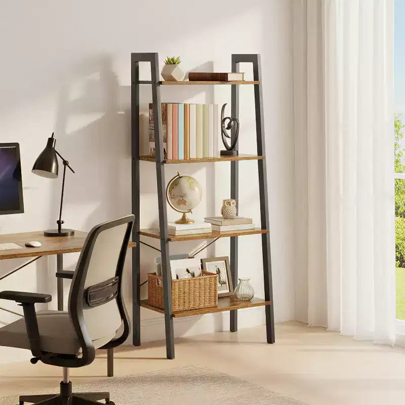 4-Tier Ladder Shelf Storage Rack Bookcase with Steel Frame