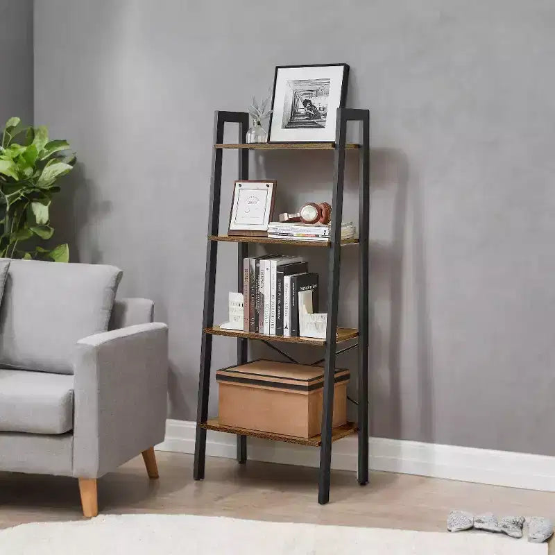 4-Tier Ladder Shelf Storage Rack Bookcase with Steel Frame