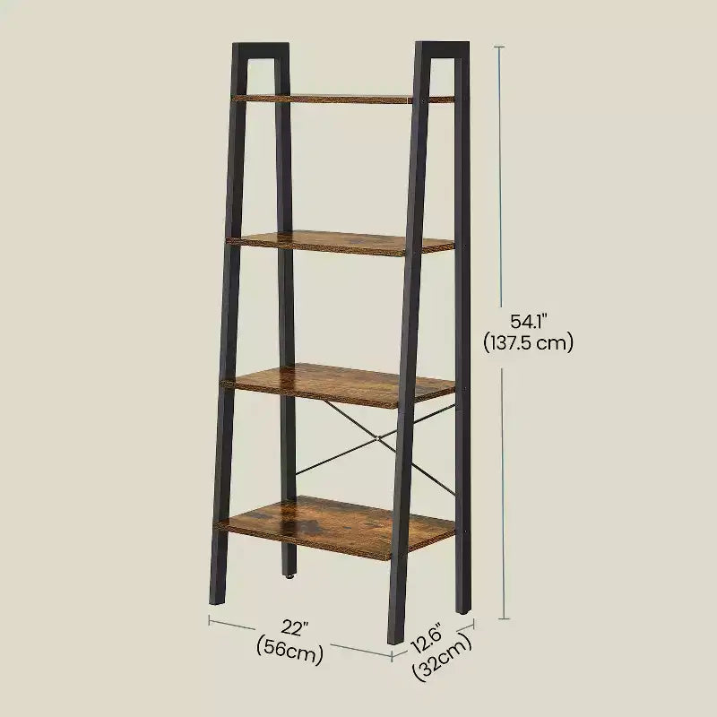 4-Tier Ladder Shelf Storage Rack Bookcase with Steel Frame