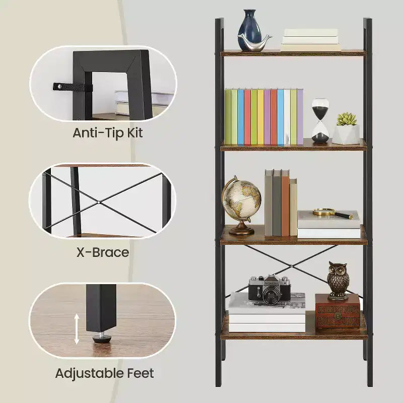 4-Tier Ladder Shelf Storage Rack Bookcase with Steel Frame