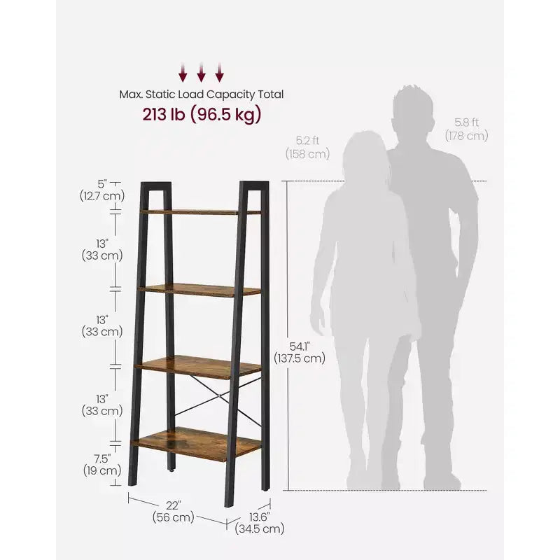 4-Tier Ladder Shelf Storage Rack Bookcase with Steel Frame