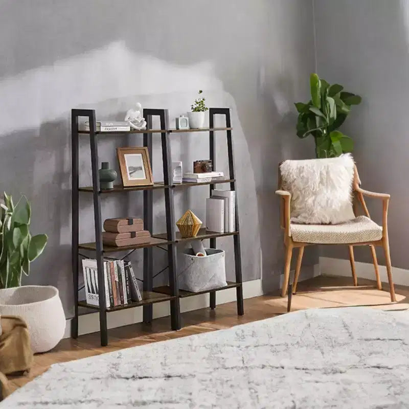 4-Tier Ladder Shelf Storage Rack Bookcase with Steel Frame