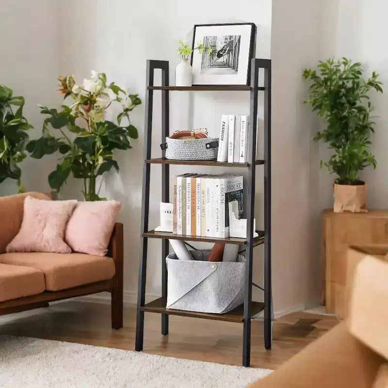 4-Tier Ladder Shelf Storage Rack Bookcase with Steel Frame