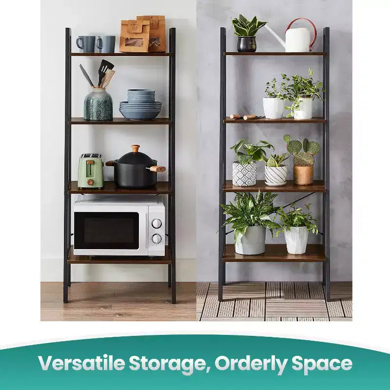 4-Tier Ladder Shelf Storage Rack Bookcase with Steel Frame