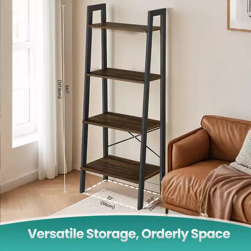 4-Tier Ladder Shelf Storage Rack Bookcase with Steel Frame