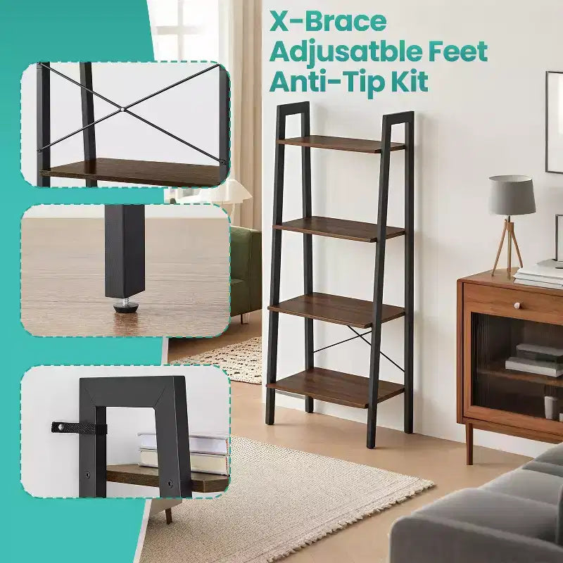 4-Tier Ladder Shelf Storage Rack Bookcase with Steel Frame