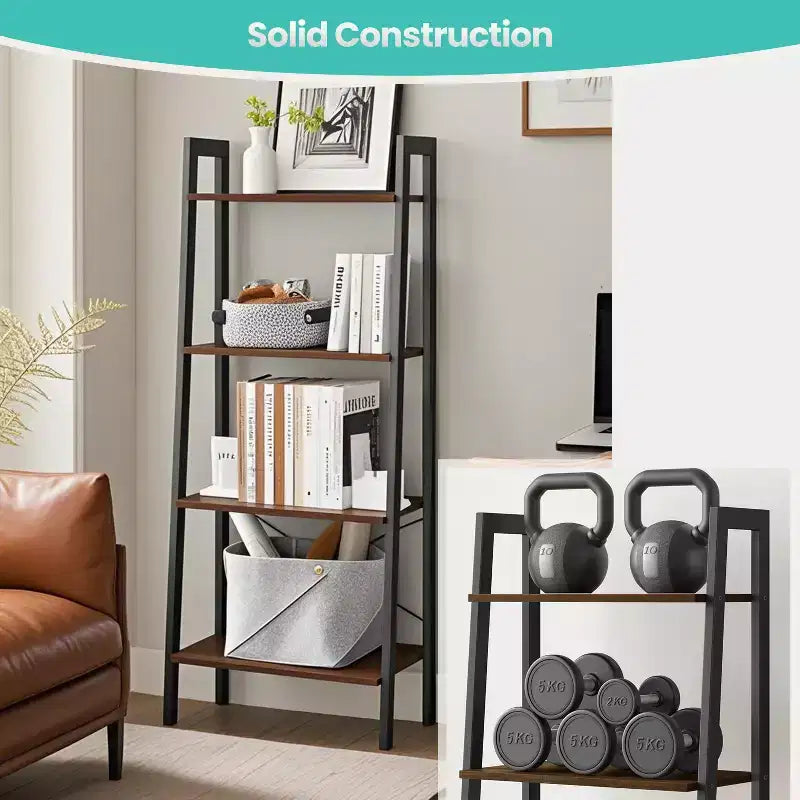 4-Tier Ladder Shelf Storage Rack Bookcase with Steel Frame