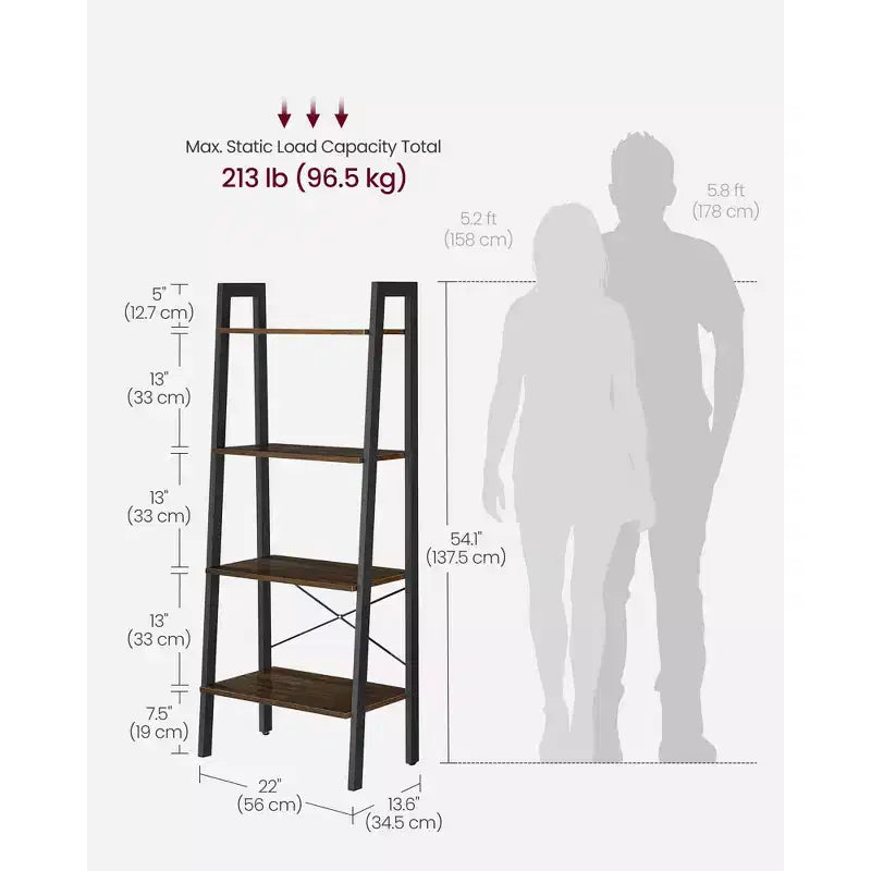4-Tier Ladder Shelf Storage Rack Bookcase with Steel Frame