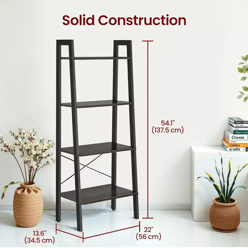4-Tier Ladder Shelf Storage Rack Bookcase with Steel Frame