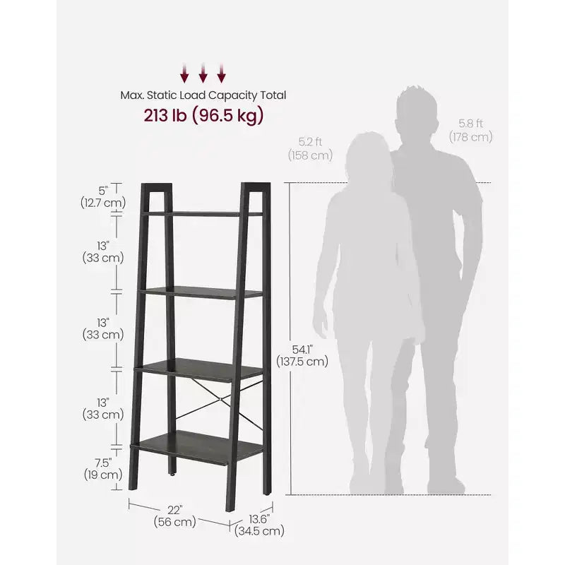 4-Tier Ladder Shelf Storage Rack Bookcase with Steel Frame