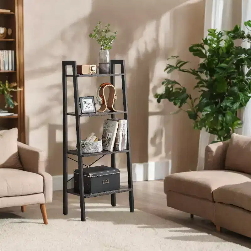 4-Tier Ladder Shelf, Storage Rack Bookcase with Steel Frame