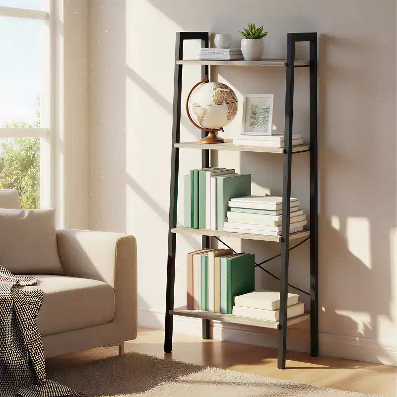 4-Tier Ladder Shelf Storage Rack Bookcase with Steel Frame