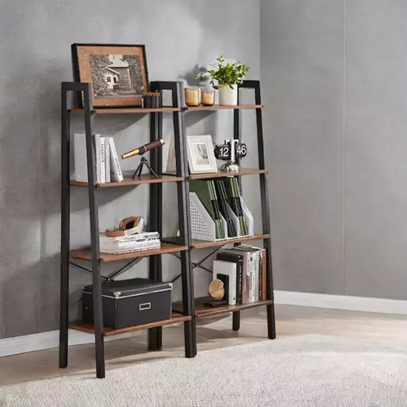 4-Tier Ladder Shelf Storage Rack Bookcase with Steel Frame