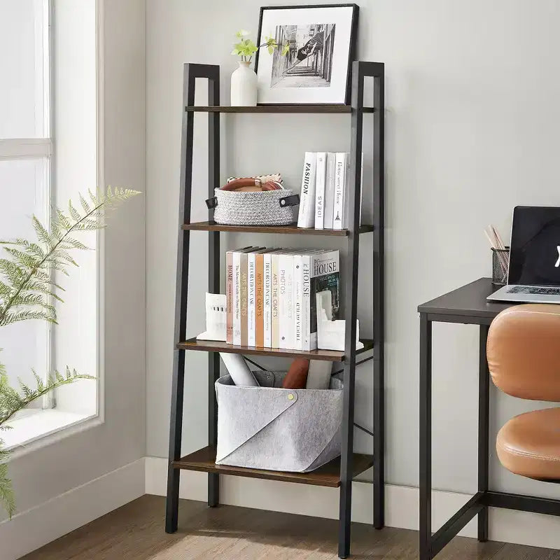 4-Tier Ladder Shelf Storage Rack Bookcase with Steel Frame