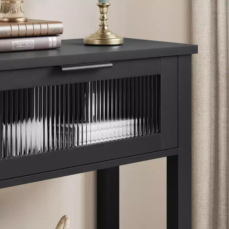 43-Inch Wood Console Table with 2 Glass Drawers & 2-Tier Storage