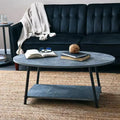 Oval Coffee Table with Storage Shelf - Rustic Gray & Black Metal