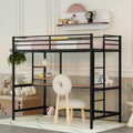 Twin/Full Size Metal Loft Bed with Desk and Shelves - ModernLuxe
