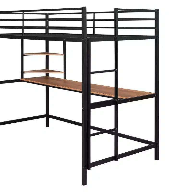 Twin/Full Size Metal Loft Bed with Desk and Shelves