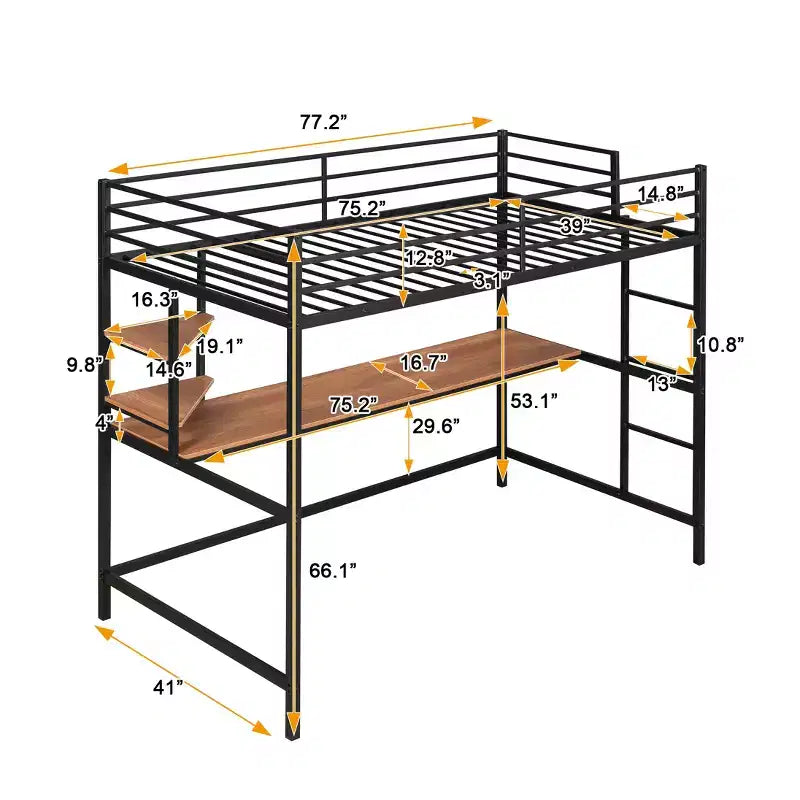 Twin/Full Size Metal Loft Bed with Desk and Shelves